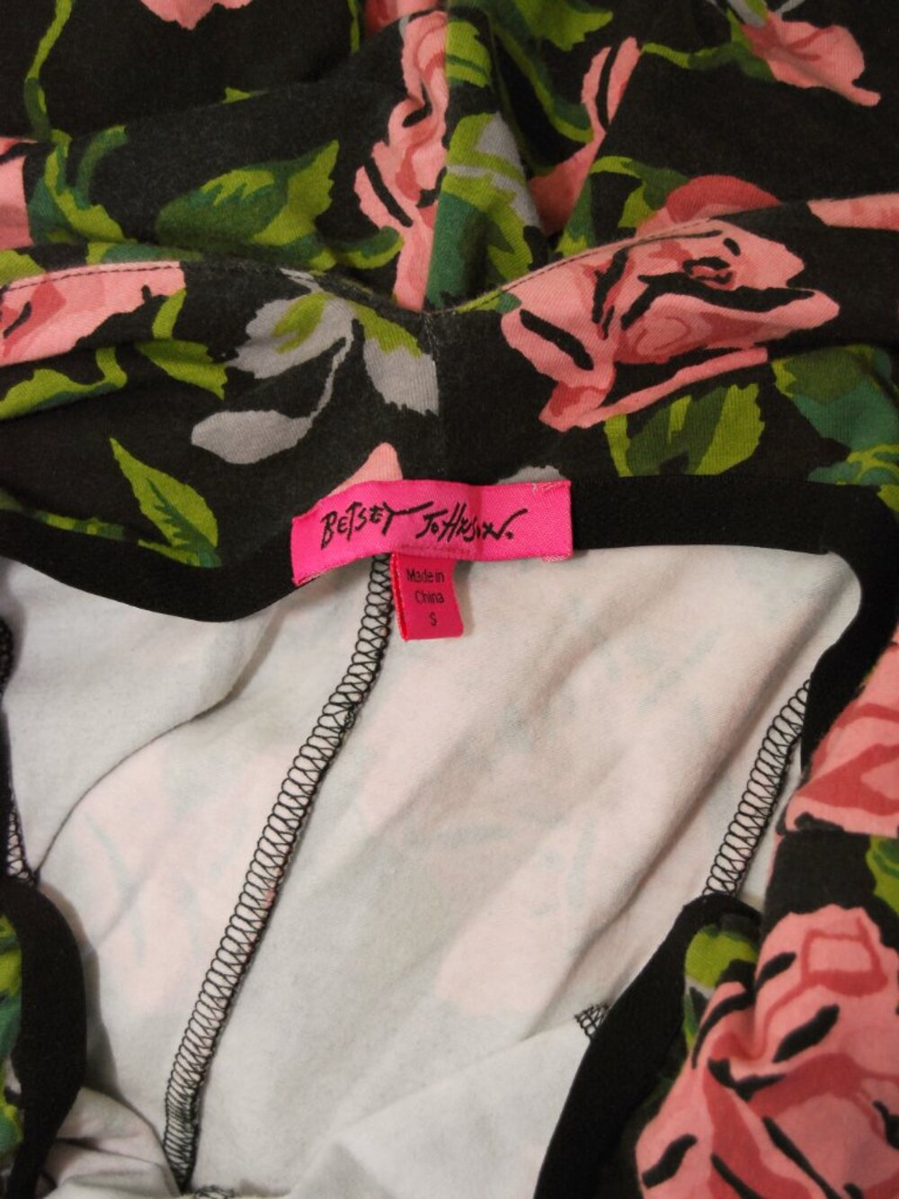 Y2K Betsey Johnson Maxi Dress (S) small black pink vintage rose floral tank chic - Picture 9 of 9